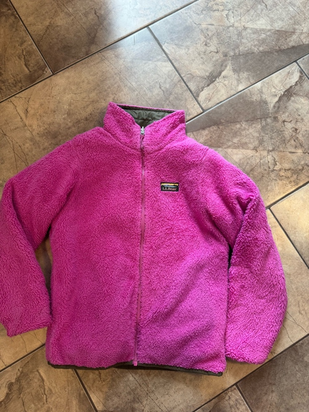 L.L.Bean Plush Pink and green reversible Jacket